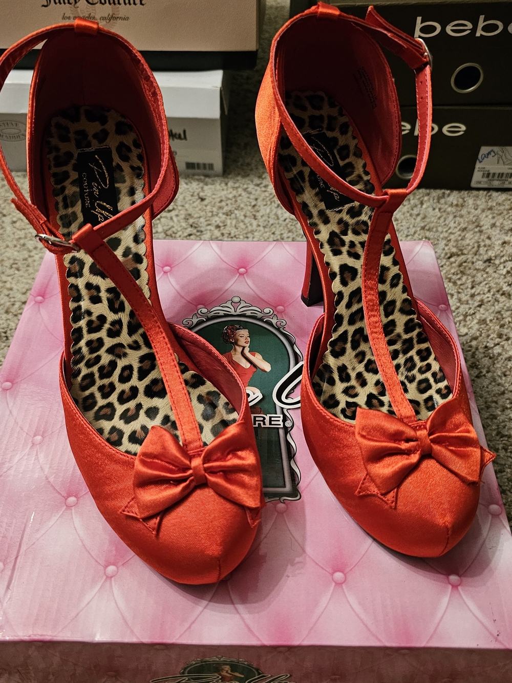 Red T-Strap Bow Heels - Women